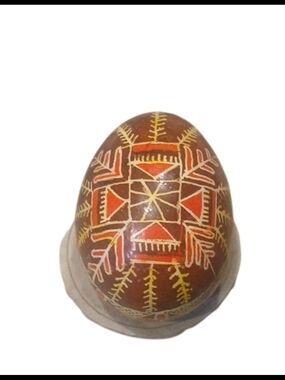 Hand Crafted Brown and Red Geometric Decorative Egg